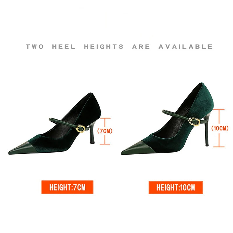 Shoes New Buckle Design Pumps Pointed Shoes High Heels Suede Stilettos Heels 7cm 10cm Shoes Large Size 43
