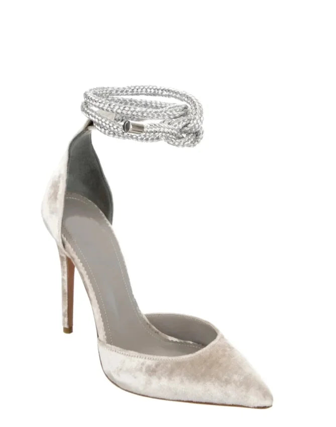 Velvet Sandals Pointed Toe Ankle Rope Ties Stiletto Heels Lace Up Summer Causal Holiday Party Dress Shoes