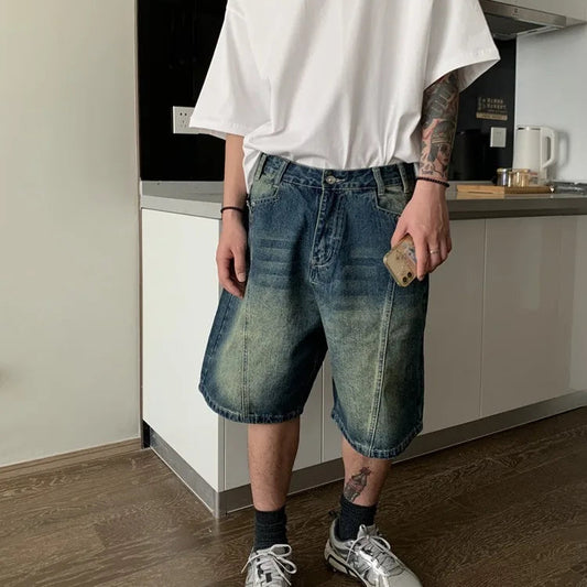 Washed Denim Shorts for Summer New Loose Wide Leg Jeans Y2k Egirl High Waist Straight Fivepoint Pants