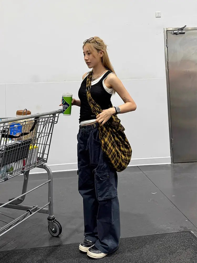 American Retro Multi Pocket Jeans for Y2k High Waist Loose Wide Leg Pants Early Autumn New Straight Trousers