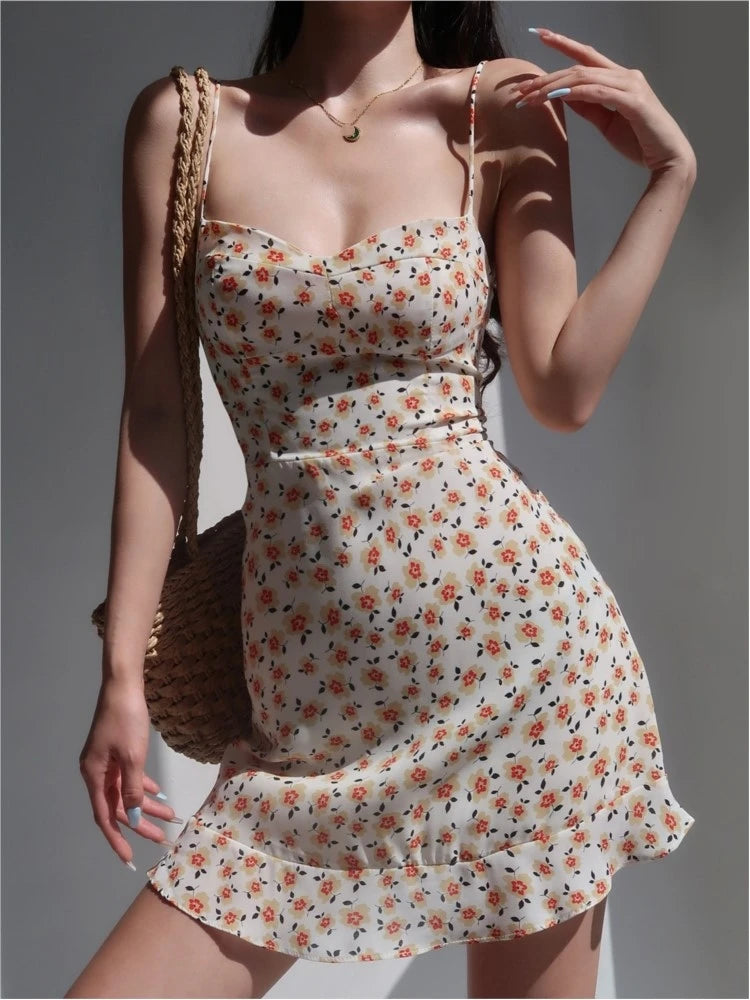 Short Dresses for Summer Spaghetti Strap Backless Beach Party Mini Dress Vacation Outfits