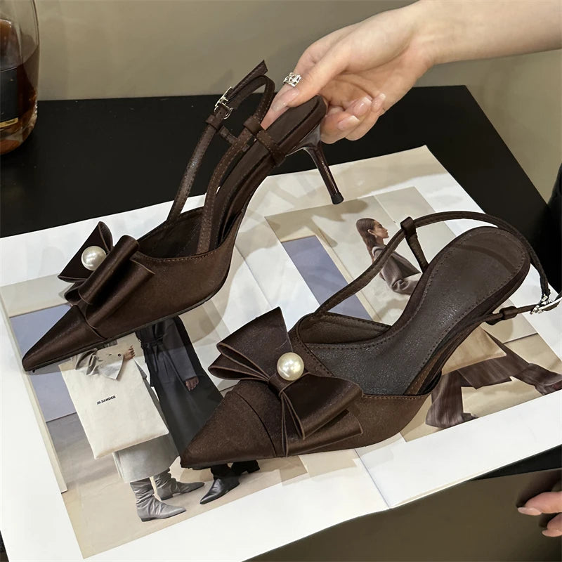 New Design Butterflyknot Pointed Toe Woman Pumps Buckle Strap Wedding Stripper Thin High Heels Shoes