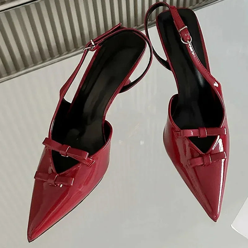 Brand Designer High Heels Bow Pointed Toe Thin High Heeled Sandals Pumps Summer Slingback Dress Shoes