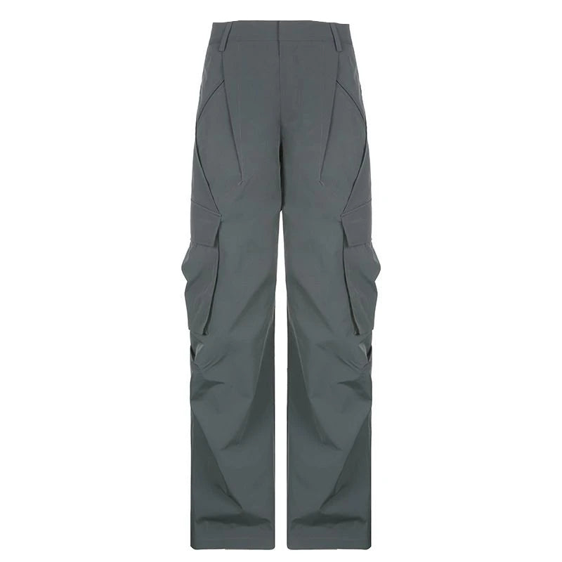 Y2k Pockets Cargo Pants Harajuku Low Rise Baggy Straight Pants Loose American Retro Trousers Aesthetic