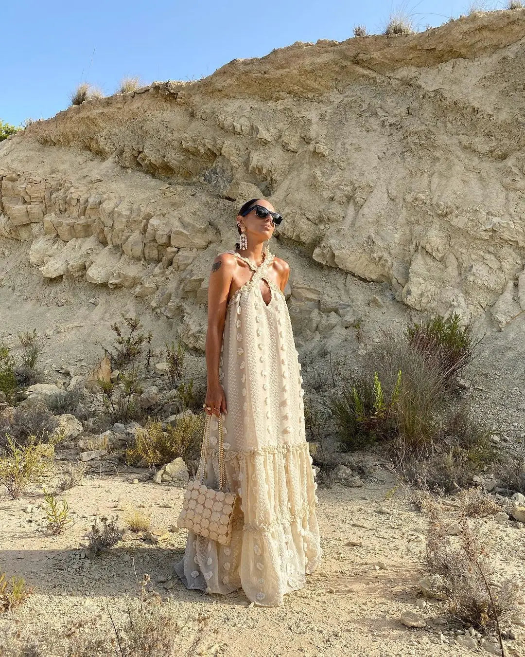 Flower Splice Baggy Maxi Dresses for Autumn New Loose Hollow Out Princess Dress Party Party Evening Dress