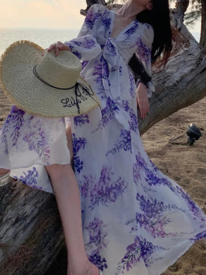 Print Long Dress Aline Beach Holiday Maxi Vestidos Female Robe New Mujers