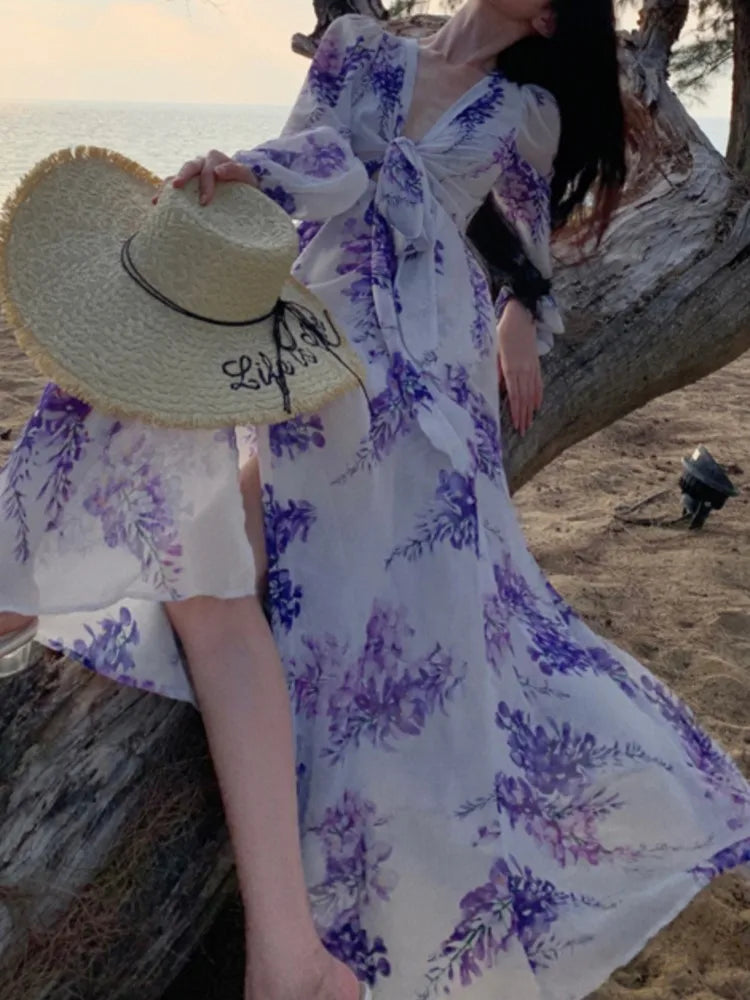 Print Long Dress Aline Beach Holiday Maxi Vestidos Female Robe New Mujers