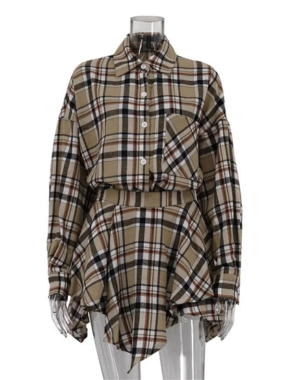Contrast 2 Piece-set Skirt for Long Sleeve Slim Patchwork Coat and High Waist Skirt Outfits Clothes