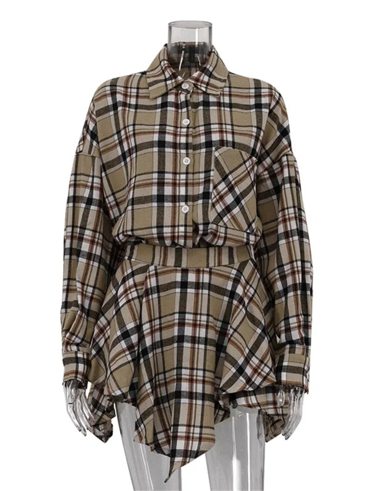 Contrast 2 Piece-set Skirt for Long Sleeve Slim Patchwork Coat and High Waist Skirt Outfits Clothes