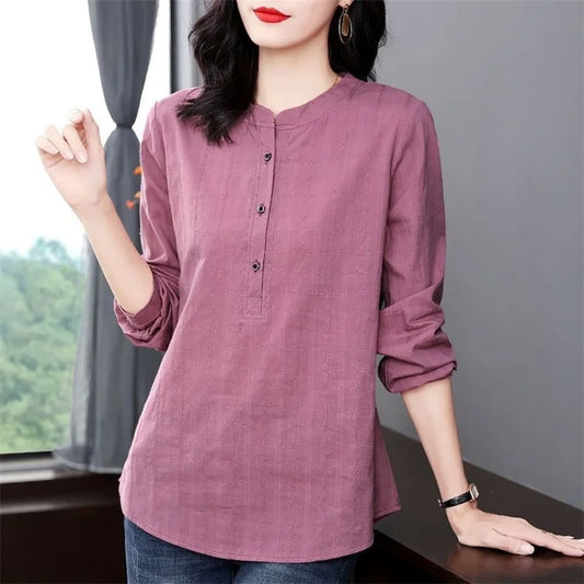 Woman Spring Autumn Style Blouses Shirts Lady Long Sleeve Stand Collar Blusas Tops Df4850