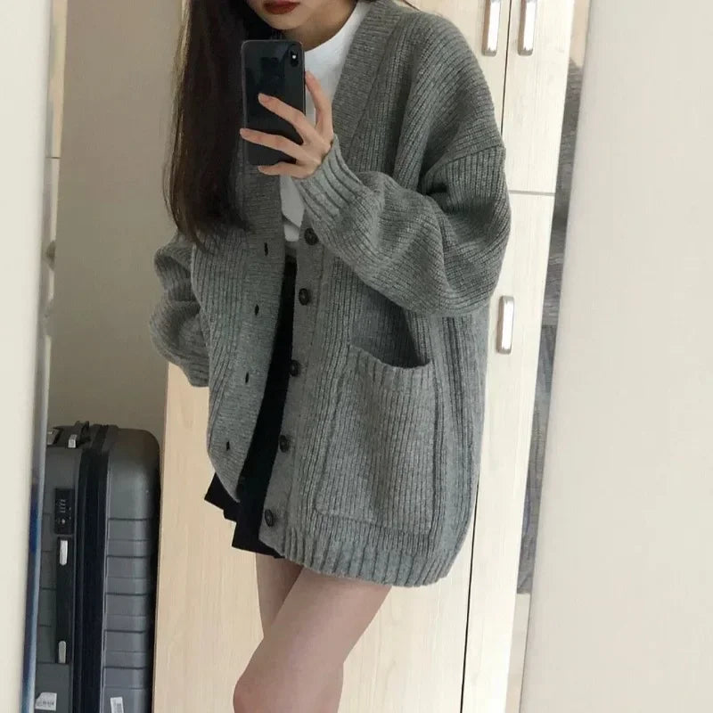 Sweater Cardigans Coats Autumn Winter Female Long Sleeve V-neck Loose Knitted Jackets Cardigan Sweaters
