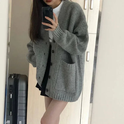 Sweater Cardigans Coats Autumn Winter Female Long Sleeve V-neck Loose Knitted Jackets Cardigan Sweaters