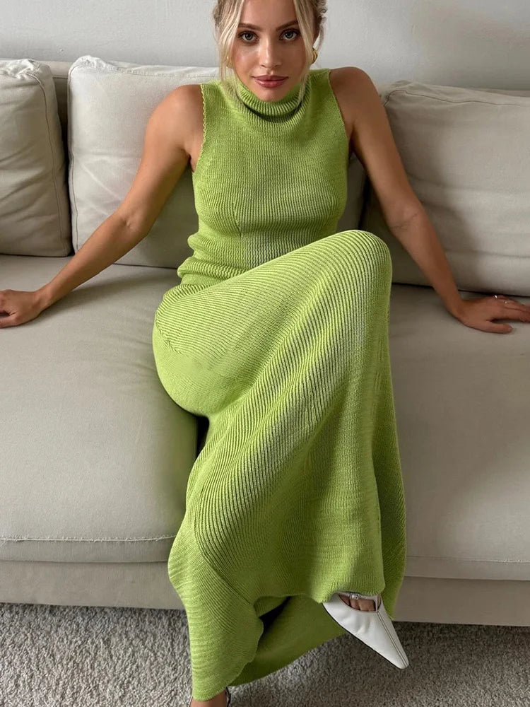 Sweater Two Pieces Set Sleeveless Knitted Turtleneck Vest High Waist Skirt Female Slim Dress Sets New