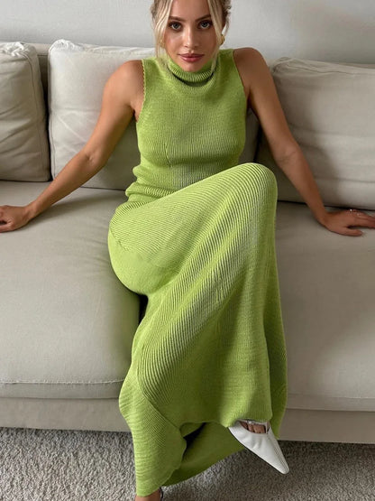Sweater Two Pieces Set Sleeveless Knitted Turtleneck Vest High Waist Skirt Female Slim Dress Sets New