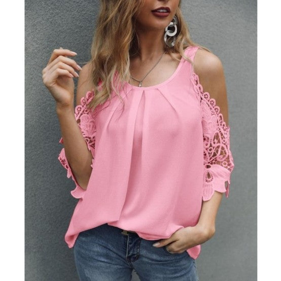 Off Shoulder Lace Blouse Summer Tops White Black Blouses O-neck Loose 5xl Clothes