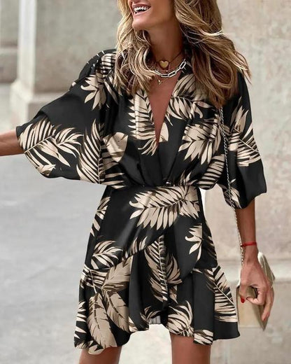 Summer Irregular Mini Dress Print Bohemia Sundress Bat Sleeve Ruffles Vestidos Dresses for