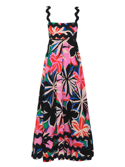 Summer Printed A-line Long Dress Backless Holiday Beach Spaghetti Strap Dresses for Maxi Vestidos Para Mujer