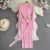 Autumn Winter Knitted Dress Brand O-neck Buttons Bodycon Sweater Dress With Belt Lady Office Dress