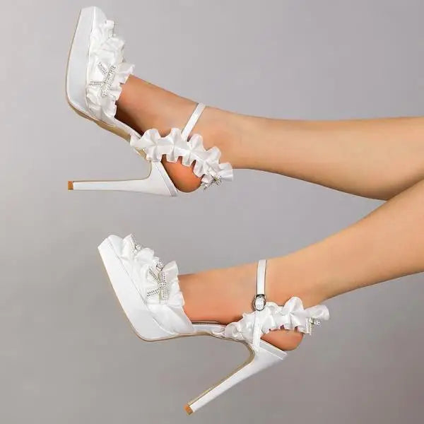 Rhinestone Sandals High Heels Med Comfort Shoes for Espadrilles Platform Large Size Highheeled Pointed Medium Lacquered B