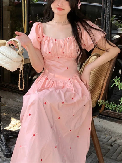 Fairy Midi Dress of Causal Puff Sleeve Party Dress Female One Piece Y2k Clothes