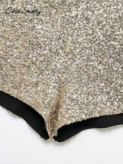 Y2k Sequin High Waist Shorts Lady Shiny All-matching Short Pant Spring Summer Female Glitter