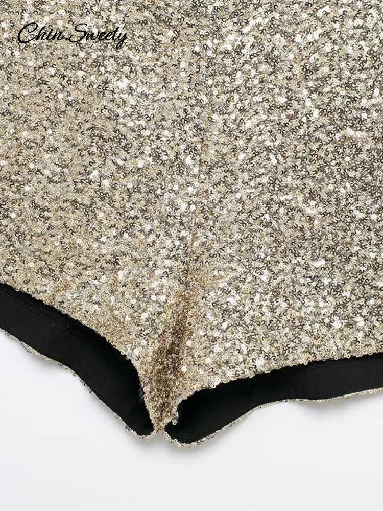 Y2k Sequin High Waist Shorts Lady Shiny All-matching Short Pant Spring Summer Female Glitter