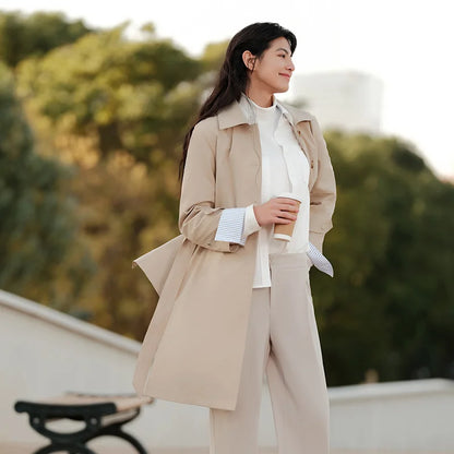Trench Coat Long Waist Raglan Sleeve Lapel New Spring Loose Triple Protection Literary Khaki Coat