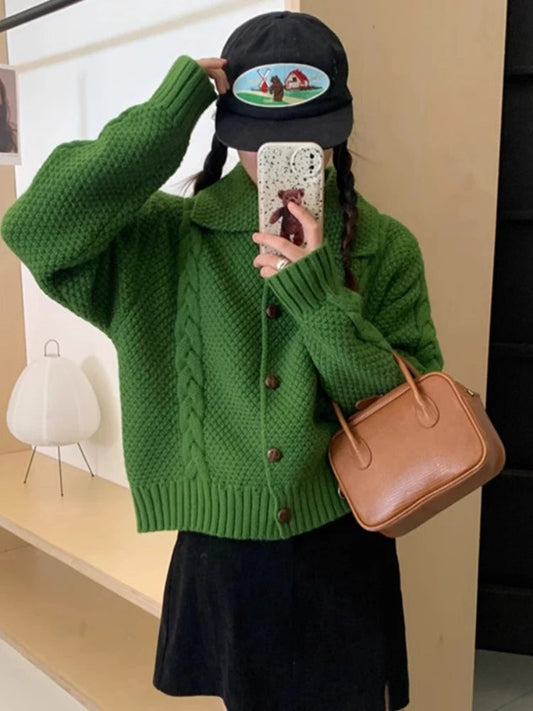 Japanese Lazy Lapel Cardigan Female Sueter Mujer New Age Reduction Sweet Sweater Coat Soft Waxy Knit Cardigan