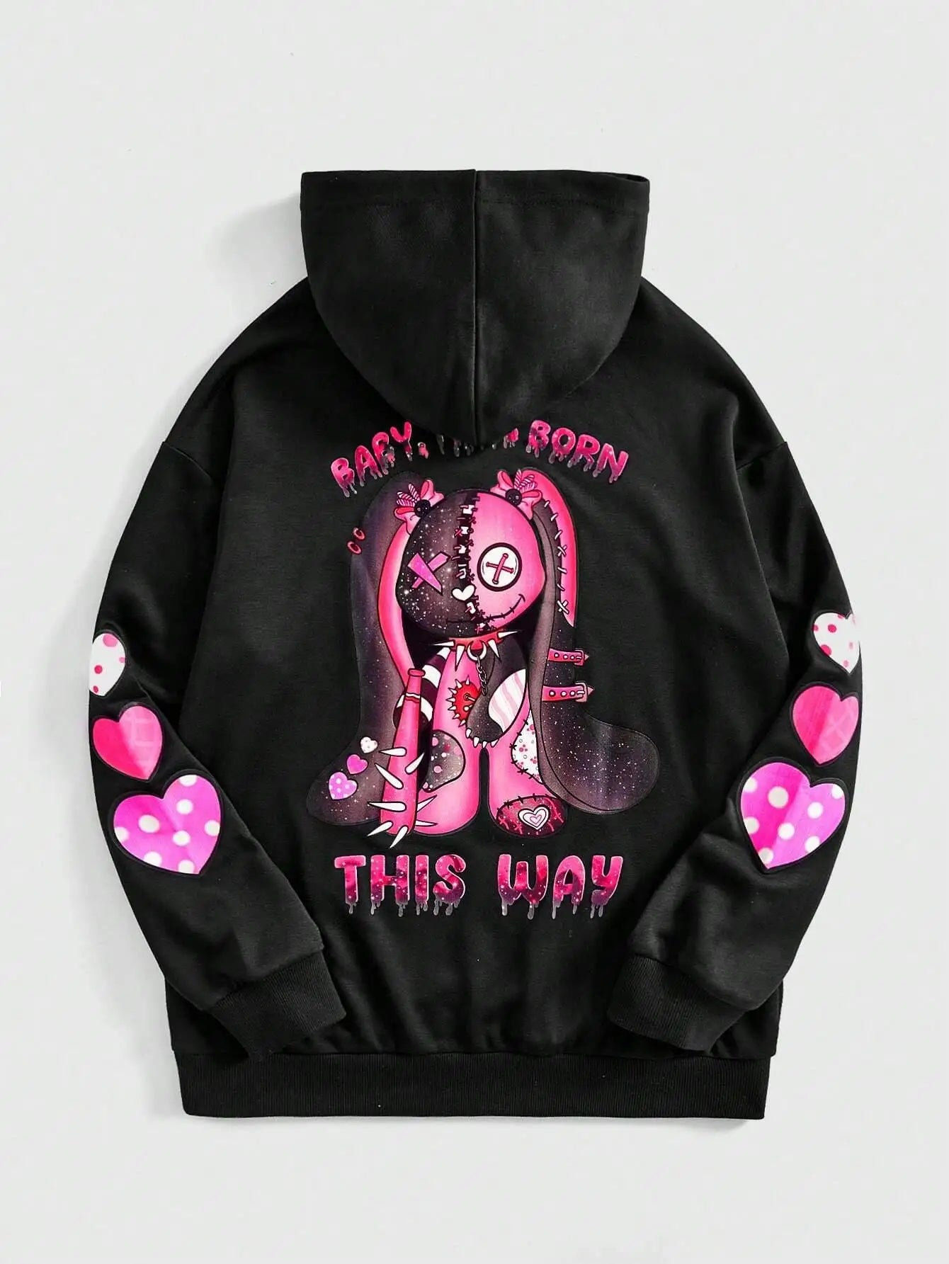 Pink Puppet Bear a and Terrifying Appearance Hooded Warm Fleece Hoodies Street Hoodie Hipster Loose Clothes