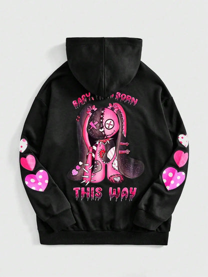 Pink Puppet Bear a and Terrifying Appearance Hooded Warm Fleece Hoodies Street Hoodie Hipster Loose Clothes