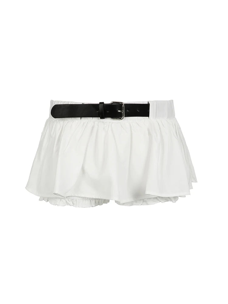 Sweet Girl Belt Low Waist a Line Mini Lining Shorts Skirts Korean Balletcore Clothes