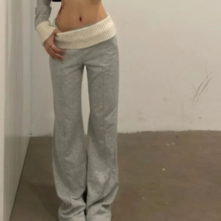 Korean Long Sleeve Hoodie Knitted Coat + Y2k Grunge High Waist Loose Wide Leg Pants Spring New Two Piece Sets