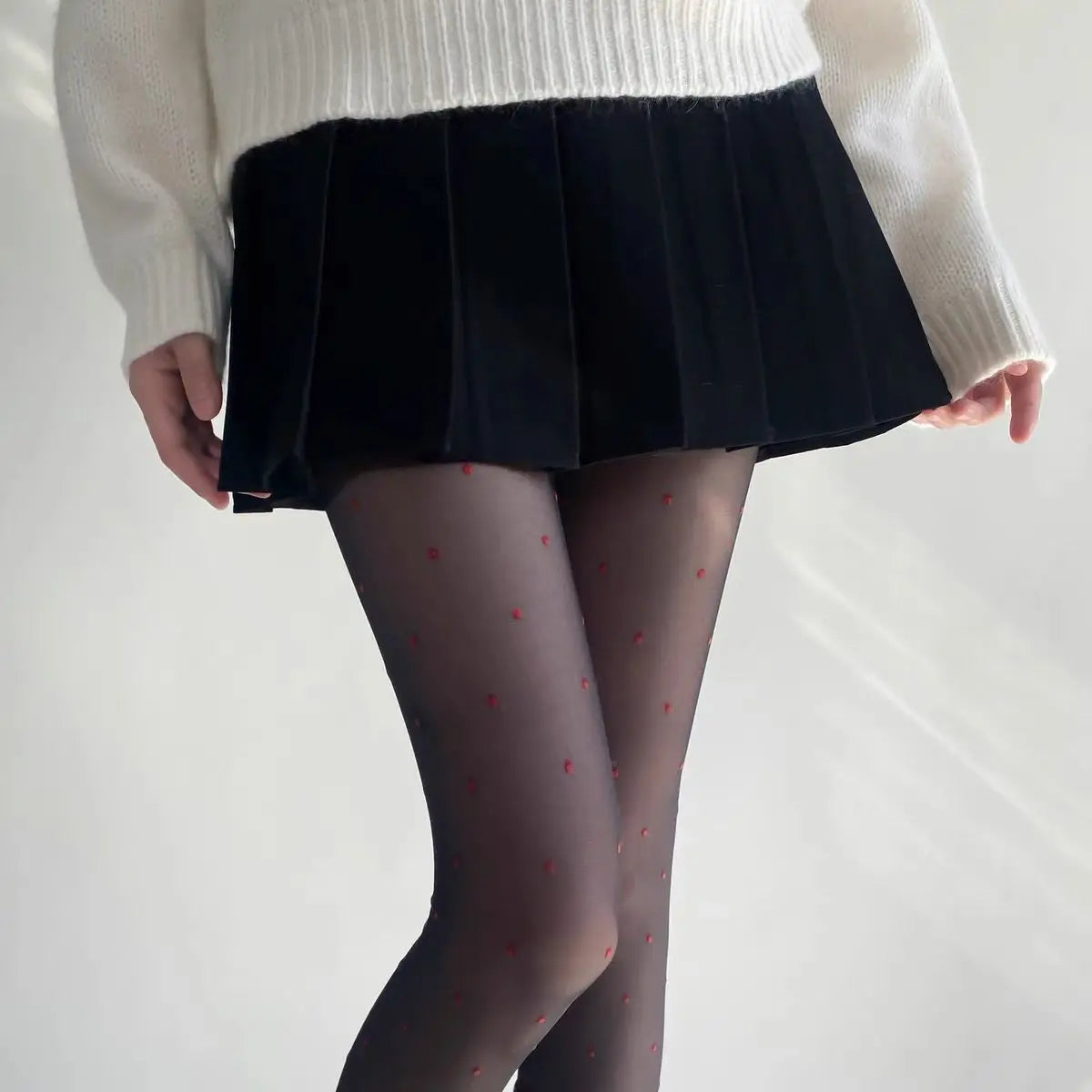 Purple Polka Dot Silk Socks Y2k Stockings Spring/summer Thin Thigh High Socks Transparency Black Tights Pantyhose