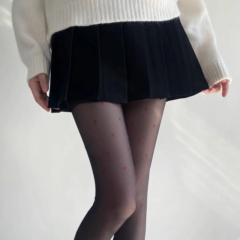 Purple Polka Dot Silk Socks Y2k Stockings Spring/summer Thin Thigh High Socks Transparency Black Tights Pantyhose