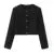 Autumn O Neck Soft Woolen Black Tweed Coat Cropped Silver Buttons Full Sleeve Short Blazer Jacket