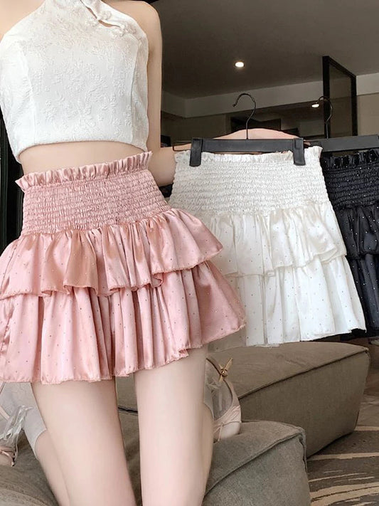 Y2k Ruffles Pink Mini Skirts Sweet Kawaii High Waist a Line Skirt Summer Korean Black Ball Gown Skirts