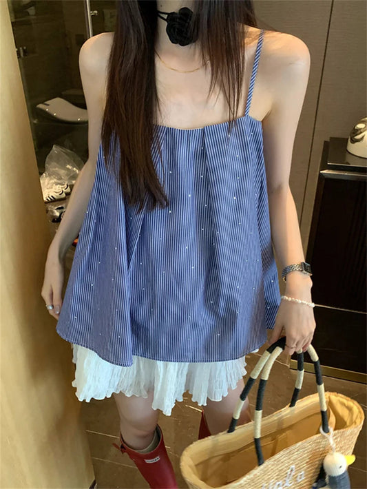 Romance Sweet Tank Tops Slim Gentle Office Lady Summer Loose Summer New All Match Maxi Skirts