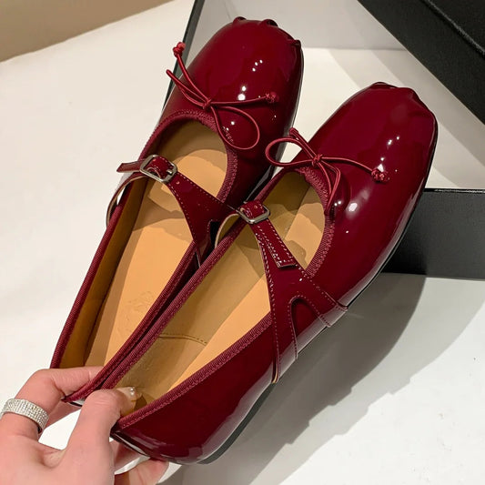 Genuine Leather Round Toe Slipon Mary Jane Ballet Flats Sweet Bowtie Soft Comfortable Ballerinas Shoes Hot