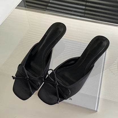Design Style Shallow Square Toe Slippers Butterflyknot Low Heels Shoes Summer Zapatos De Mujer