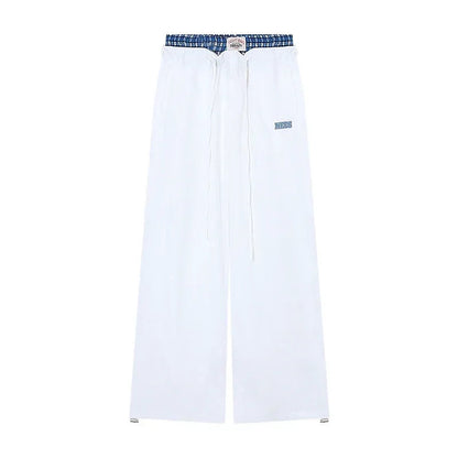 American Contrast Color Patchwork Loose Wide Leg Pants Autumn New High Waist Laceup Letters Embroidered Pants