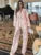 Lace Hollow Out Printed 2 Piece-set Trousers Female See-through See-through Shirts and ’s Pants Outfits