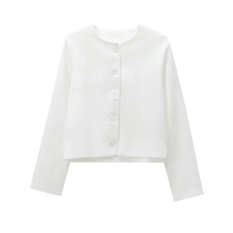 Slim Fit Jacket Round Neck Single Breasted Long Sleeve Short Jackets Color Coat Outerwears