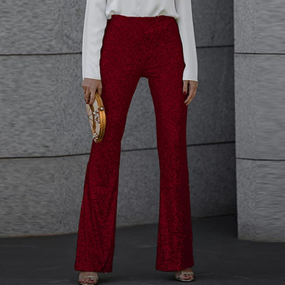 Spring Glitter Sequin Shiny Party Pants High Wiast Slim Flare Trousers New Autumn Straight Pant