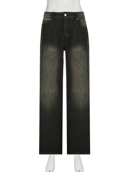 Jeans Harajuku Cargo Pants Y2k Denim Distressed Straight Wide Leg Trousers Female Korean