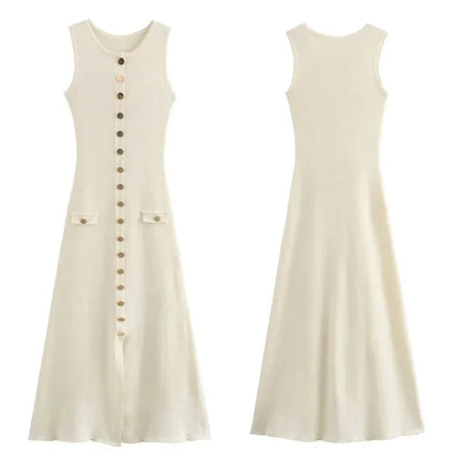 Knitted Long Dress for Sleeveless Button Maxi Sweater Bodycon Dresses Female Party Vestidos