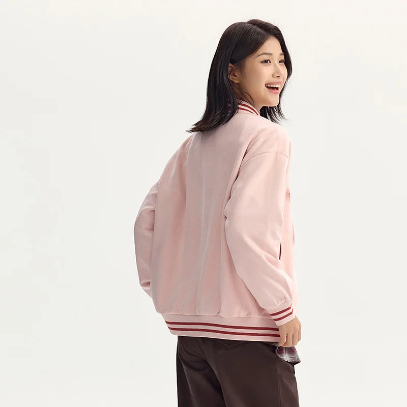 Coat Mid-length Imitation Suede Loose Contrast Color Jacket Autumn Letter American Retro Star Baseball Coat