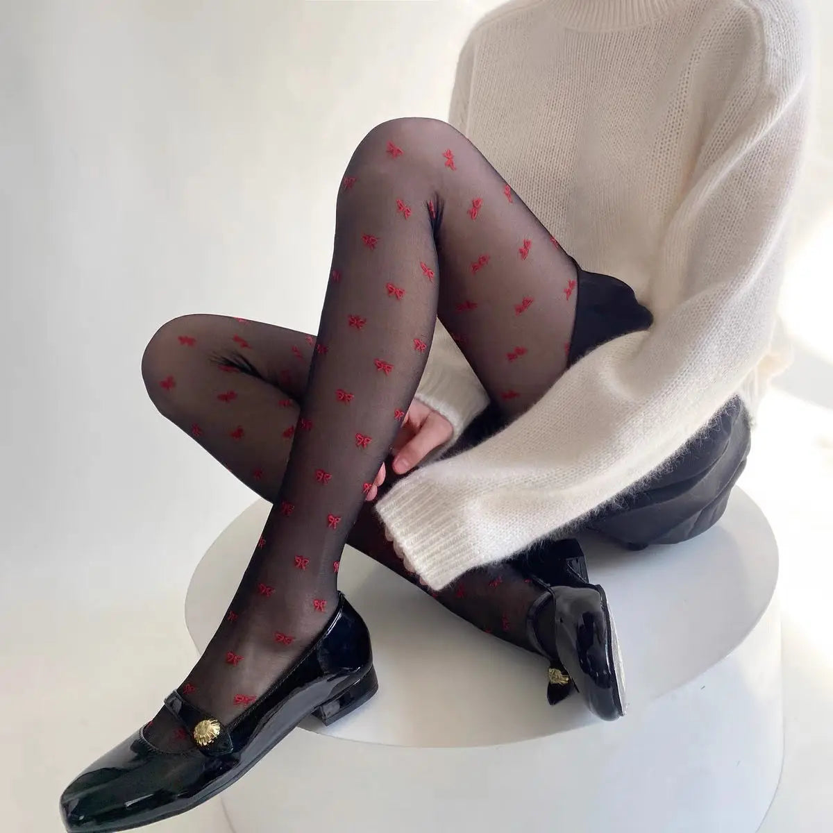 Purple Polka Dot Silk Socks Y2k Stockings Spring/summer Thin Thigh High Socks Transparency Black Tights Pantyhose