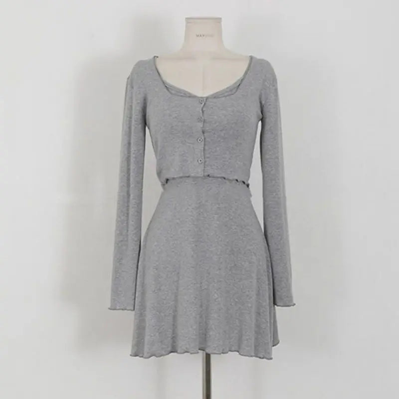 Summer Korean Clothing Short Strap Camisole Dress +short Coat Color Two Piece Sets Outfits