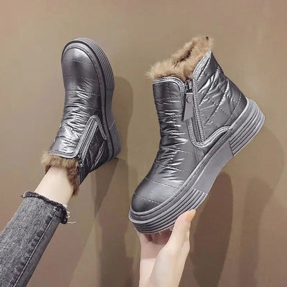 Waterproof Booties Snow Boots Boot Short Barrel Flat Shoes for Hot Silver Warm Low Shoe Winter Elastic Furry