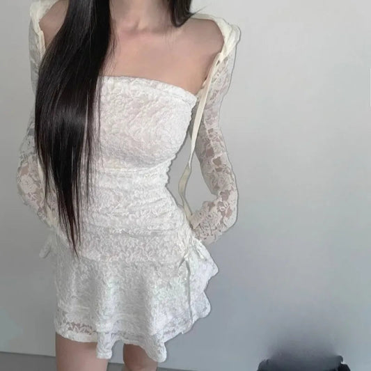 Y2k Clothes Lace Dresses Spring Summer Mini Dress Korean Off Shoulder Vestidos
